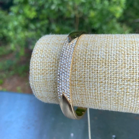 Gold Cuff Bracelet with Microcrystals - Adjustable - Picture 2 of 3